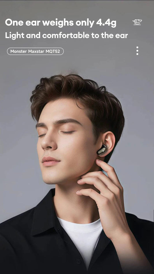 Mandotos Monster MQT52 wireless Bluetooth 5.4 earphones with long battery life, gaming headset, stereo sound, and built-in microphone.