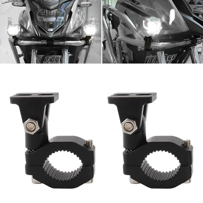 MANDOTOS motorcycle crash bars with foglight mounting brackets and highway light clamps for motorbikes and driving lights.