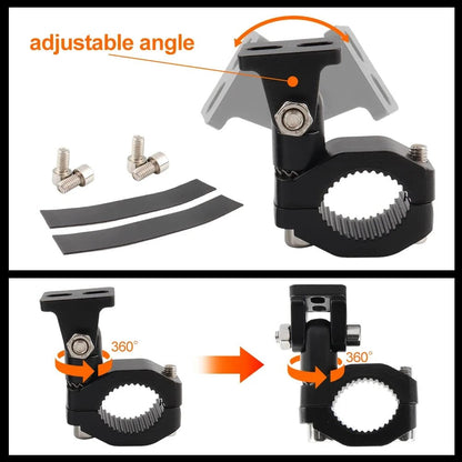 Mandotos motorcycle crash bars with foglights and driving light mounting brackets on a motorbike highway bar and spotlight clamp.
