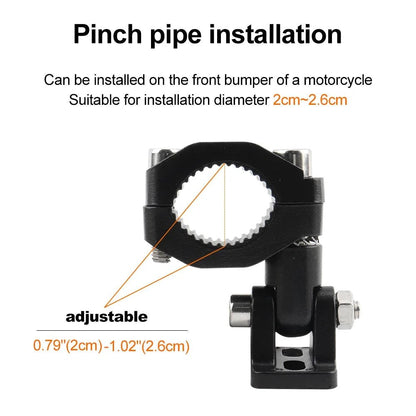 Mandotos motorcycle crash bars with foglight mounting bracket and highway bar for driving lights and spotlight clamp.
