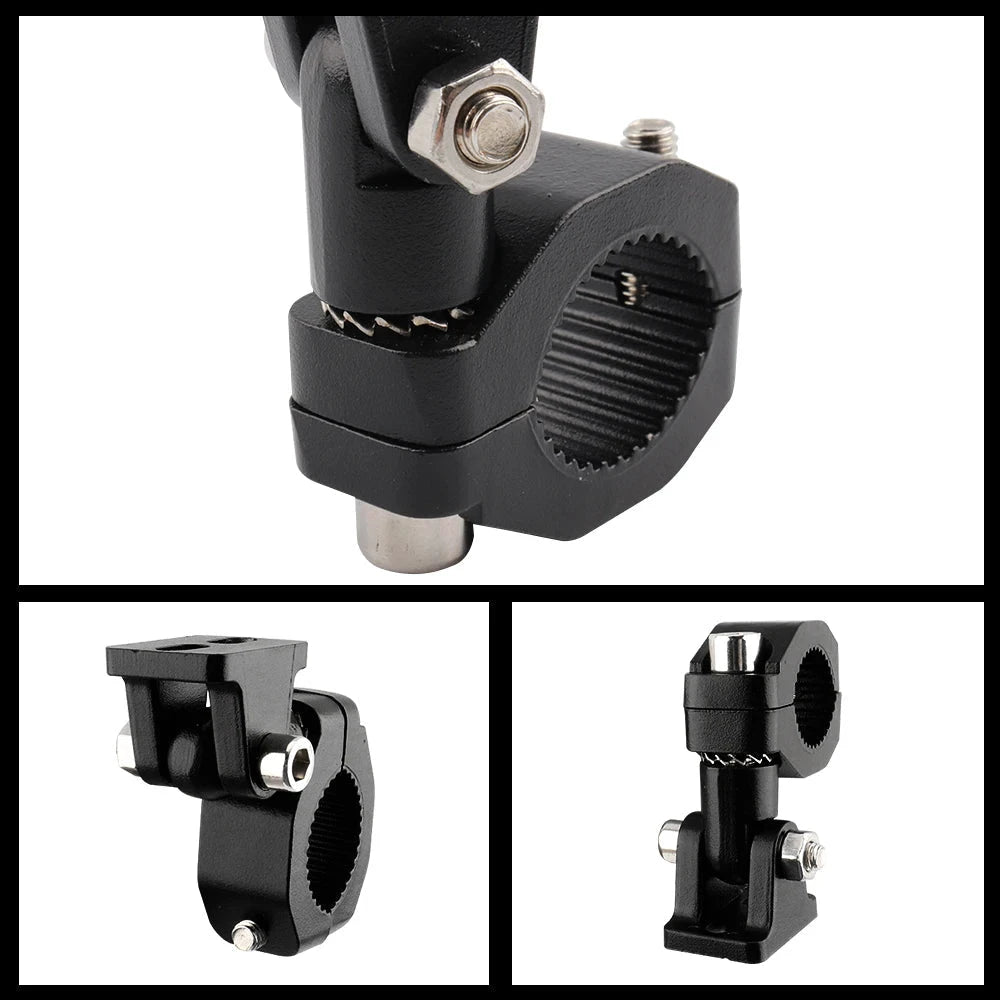 Mandotos motorcycle crash bars with foglight and driving light mounting brackets on a motorbike highway bar and spotlight clamp.