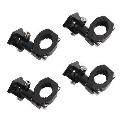 Mandotos motorcycle crash bars with foglight and driving light mounting brackets on black highway crash bars.
