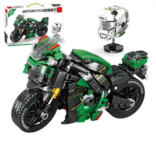 Mandotos motorcycle model educational toy with detailed plastic construction and vibrant colors for learning and play.