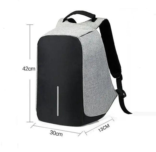 Mandotos multi-functional water-resistant USB charging backpack with compartments for laptop and notebooks, black, adjustable straps.