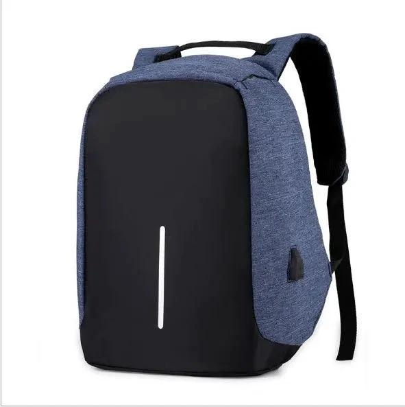Mandotos water-resistant USB charging computer notebook backpack showing multiple compartments and padded straps.