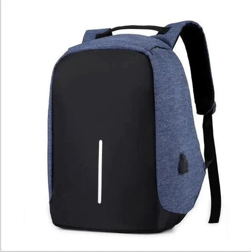 Mandotos water-resistant USB charging computer notebook backpack showing multiple compartments and padded straps.