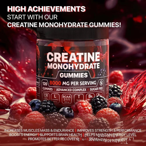 Mandotos Muscle Boost Gummies in a jar, showing colorful gummy supplements designed to support muscle health and recovery.