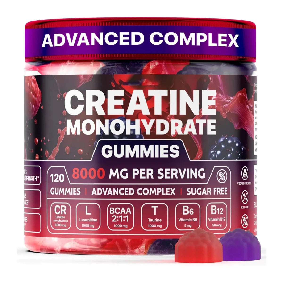 Mandotos Muscle Boost Gummies in a jar, showing colorful gummy supplements designed to support muscle health and recovery.