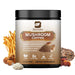 Mandotos Mushroom Coffee with 10 mushroom extract blend for energy and immunity, featuring a brewed cup on a wooden table.