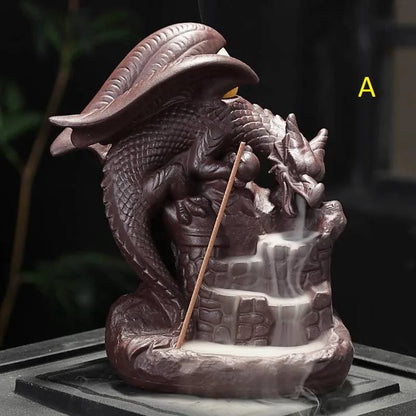 Mandotos Mystic Dragon Incense Tower featuring a detailed dragon design for aromatic incense burning.