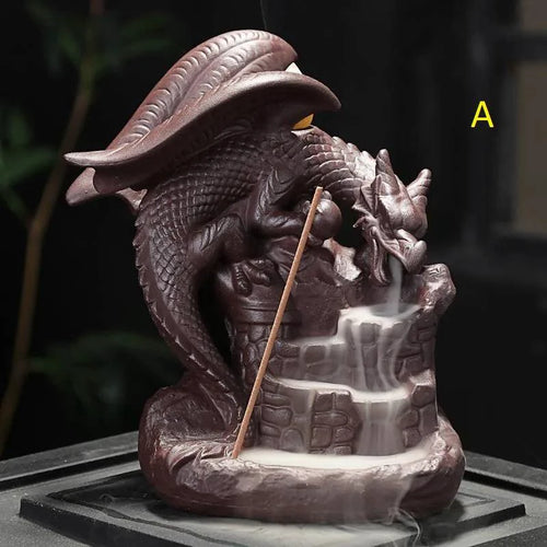 Mandotos Mystic Dragon Incense Tower featuring a detailed dragon design for aromatic incense burning.