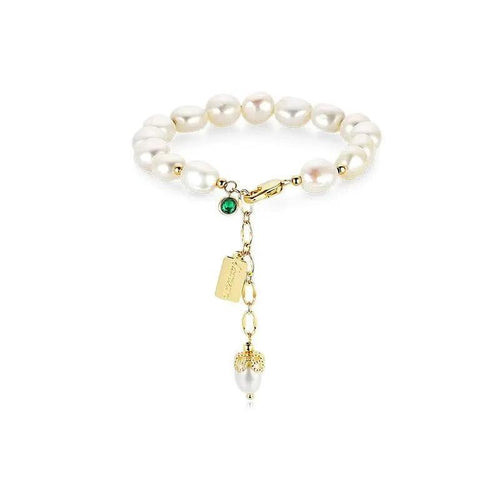 Luxury jewelry bracelet featuring natural zircon and pearl beads by MANDOTOS, showcasing elegant and sophisticated design.