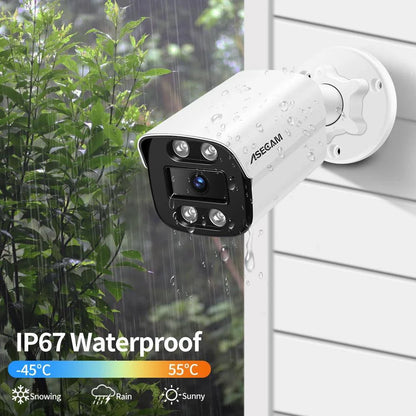 Mandotos 4K 8MP outdoor IP camera with audio, metal bullet design, night vision, PoE, H.265, and Onvif for home surveillance.