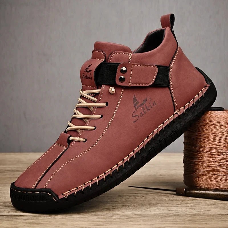 Mandotos handmade leather casual men's sneakers with breathable design, ankle boots, and outdoor-ready style.