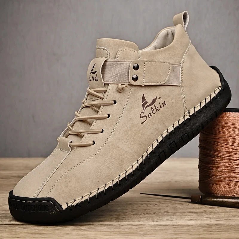 Mandotos handmade leather casual men's shoes featuring breathable design, sneakers, ankle boots, and outdoor style.