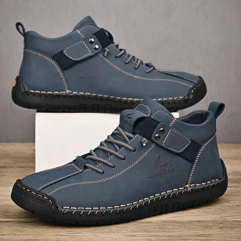 Mandotos handmade leather casual men's sneakers with breathable design, ankle boots, and outdoor-ready style.