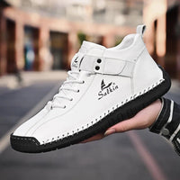 Mandotos handmade leather casual men's sneakers with breathable design, ankle boots, outdoor suitable, stylish and comfortable footwear.