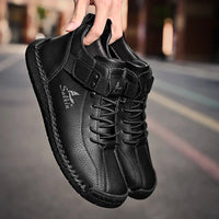 Mandotos handmade leather casual men's sneakers and ankle boots, breathable leather shoes designed for outdoor wear.