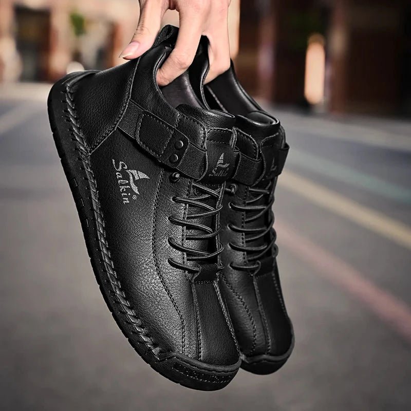 Mandotos handmade leather casual men's sneakers and ankle boots, breathable leather shoes designed for outdoor wear.