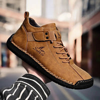 Mandotos handmade leather casual men's sneakers with breathable design, ankle boots, outdoor suitable, stylish and comfortable footwear