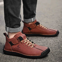Mandotos handmade leather casual men's sneakers and ankle boots, featuring breathable leather and outdoor-ready design.