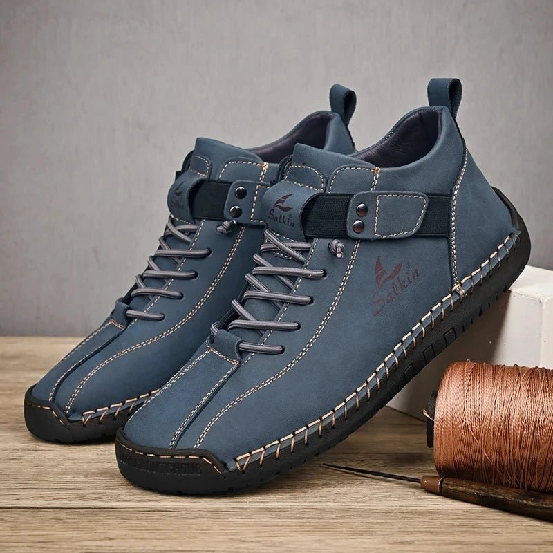 Mandotos handmade leather casual men's sneakers with breathable design, ankle boots, outdoor suitable, stylish men's footwear