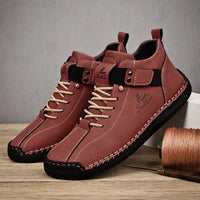 Mandotos handmade leather casual men's sneakers with breathable design, ankle boots, outdoor suitable, stylish and comfortable footwear.