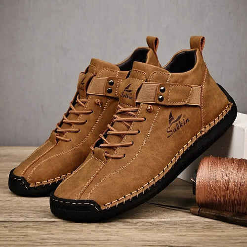 Mandotos handmade leather casual men's sneakers with breathable design, ankle boots, outdoor suitable, stylish and comfortable.