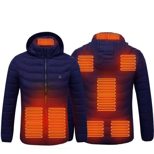 Mandotos men's heated jacket with USB electric heating, cotton thermal coat, ideal for winter warmth and outdoor cold weather.