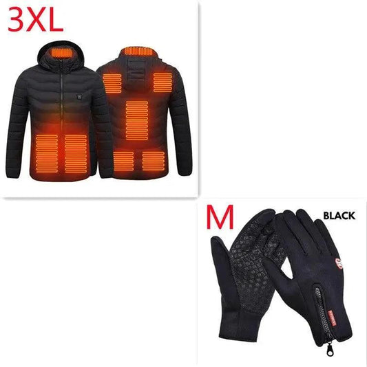 Mandotos men's heated jacket with USB electric heating, cotton interior, winter thermal coat, ideal for cold weather.