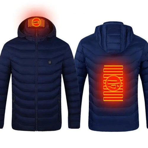 Mandotos men's heated jacket with USB electric heating, cotton material, thermal coat ideal for winter weather.
