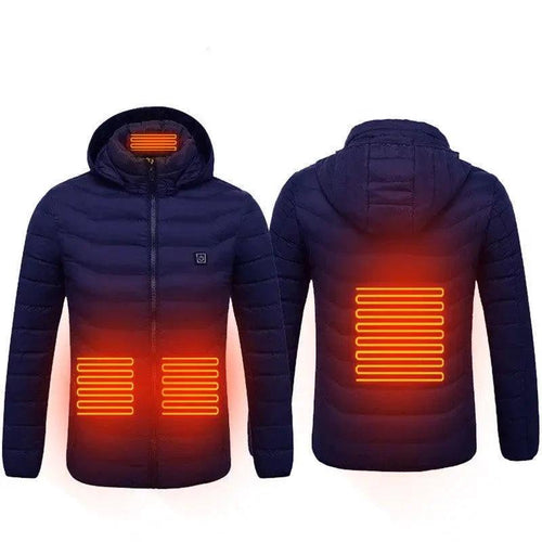 Mandotos men's heated jacket with USB electric heater, cotton coat with thermal insulation for winter outdoor warmth.