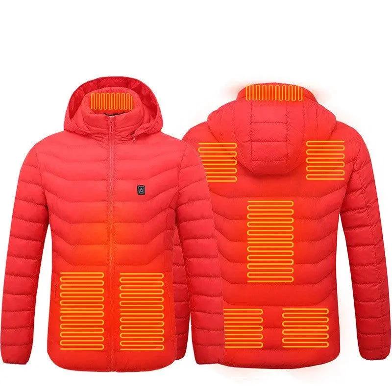Mandotos men's heated jacket with USB electric heating, cotton coat with thermal lining for winter warmth and outdoor wear.