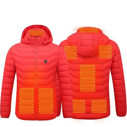 Mandotos men's heated jacket with USB electric heating, cotton coat with thermal lining for winter warmth and outdoor wear.