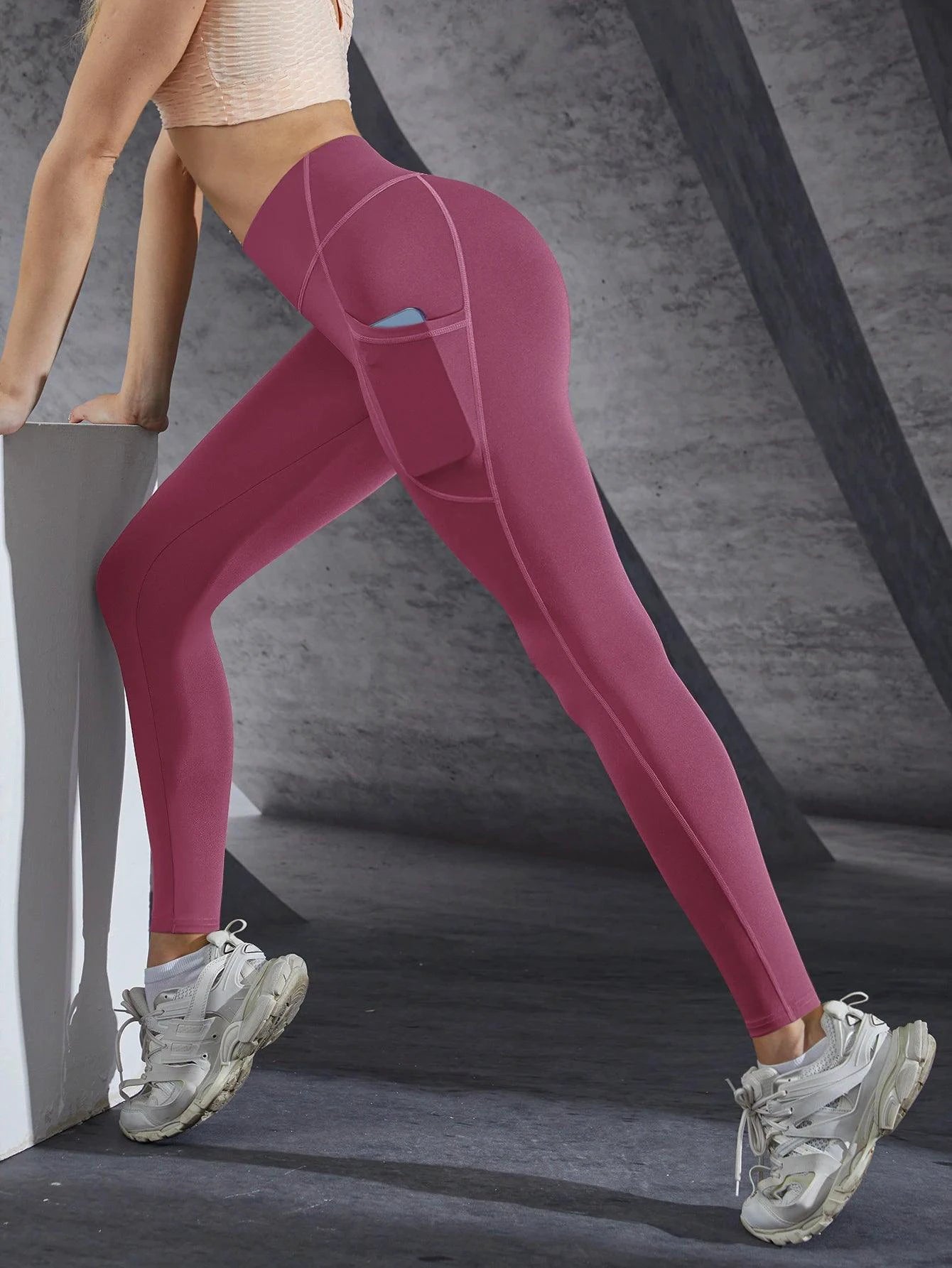 Mandotos high waist women's yoga leggings with pockets, stretch fabric, push-up design, ideal for fitness, running, and sports.
