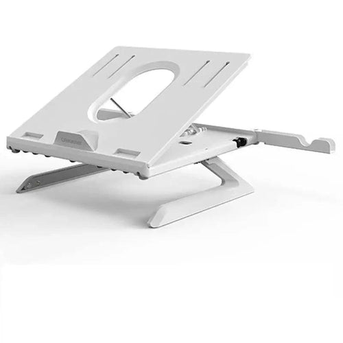 Mandotos multifunctional folding aluminum laptop stand with adjustable height and monitor riser for portable ergonomic workspace.