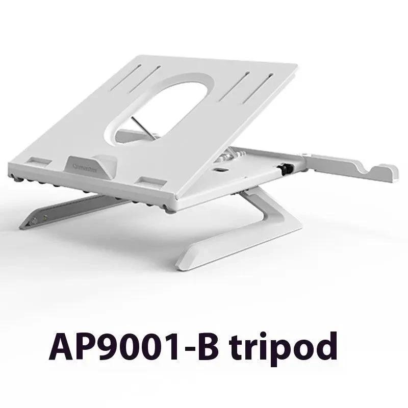 Mandotos multifunctional portable laptop stand with folding lift, aluminum alloy base, and monitor riser for ergonomic workspace.