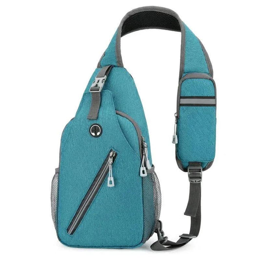 Mandotos men's multifunctional shoulder crossbody bag made of durable canvas with multiple compartments and chest strap.