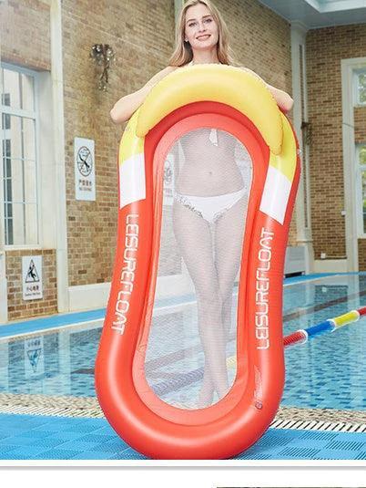 Mandotos New Spot Net Hammock floating row for summer parties, featuring a comfortable mesh design and vibrant outdoor setting.