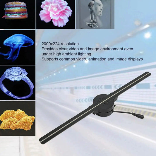 Mandotos NextGen 3D Ad Fan displaying vibrant, dynamic 3D advertising visuals with colorful illuminated banners
