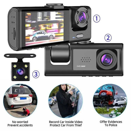 Mandotos night vision dash recorder showing front view with illuminated display and camera lens for vehicle security.