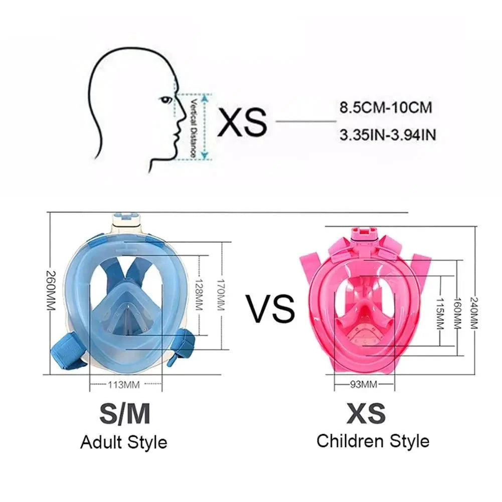 Mandotos OceanView full face snorkel mask with 180° visibility, anti-fog technology, and adjustable straps.