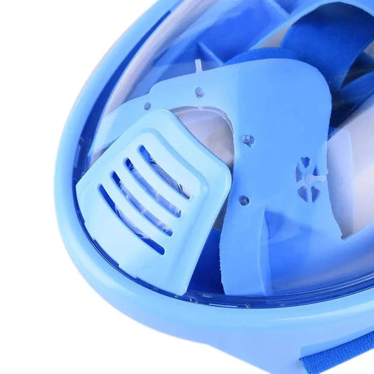 Mandotos OceanView full face snorkel mask with 180° visibility and anti-fog technology, showing the mask's clear, wide viewing area.