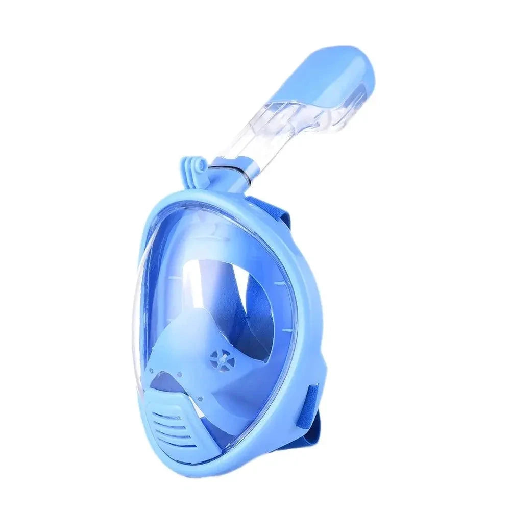 Mandotos OceanView full face snorkel mask with 180° visibility and anti-fog technology, showing the mask's design and clear viewing window.