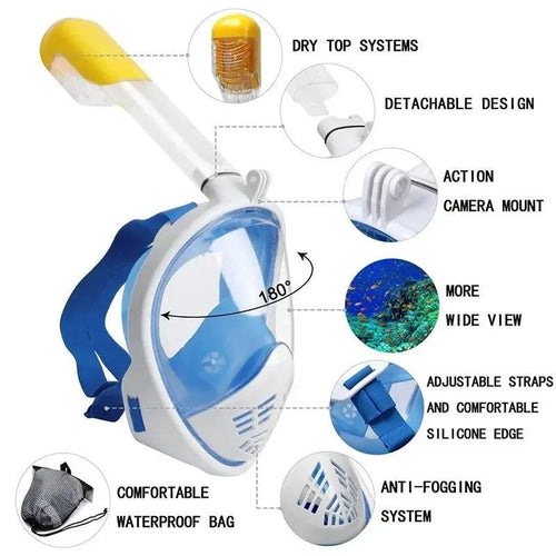 Mandotos OceanView snorkel mask with 180° panoramic vision for clear underwater views and adventurous snorkeling experiences.