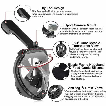 Mandotos OceanView snorkel mask with 180° panoramic vision, designed for clear underwater viewing during snorkeling adventures.