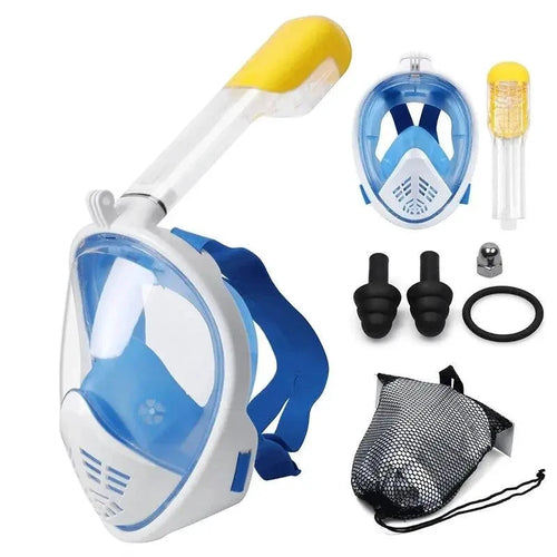 Mandotos OceanView snorkel mask with 180° panoramic vision for clear underwater views during snorkeling adventures.
