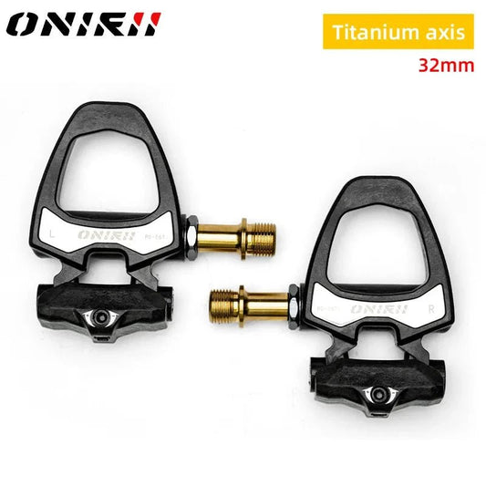 Mandotos ONIRII PD-06 carbon lock cycling pedals with metal clips and sleek black design for enhanced bike performance
