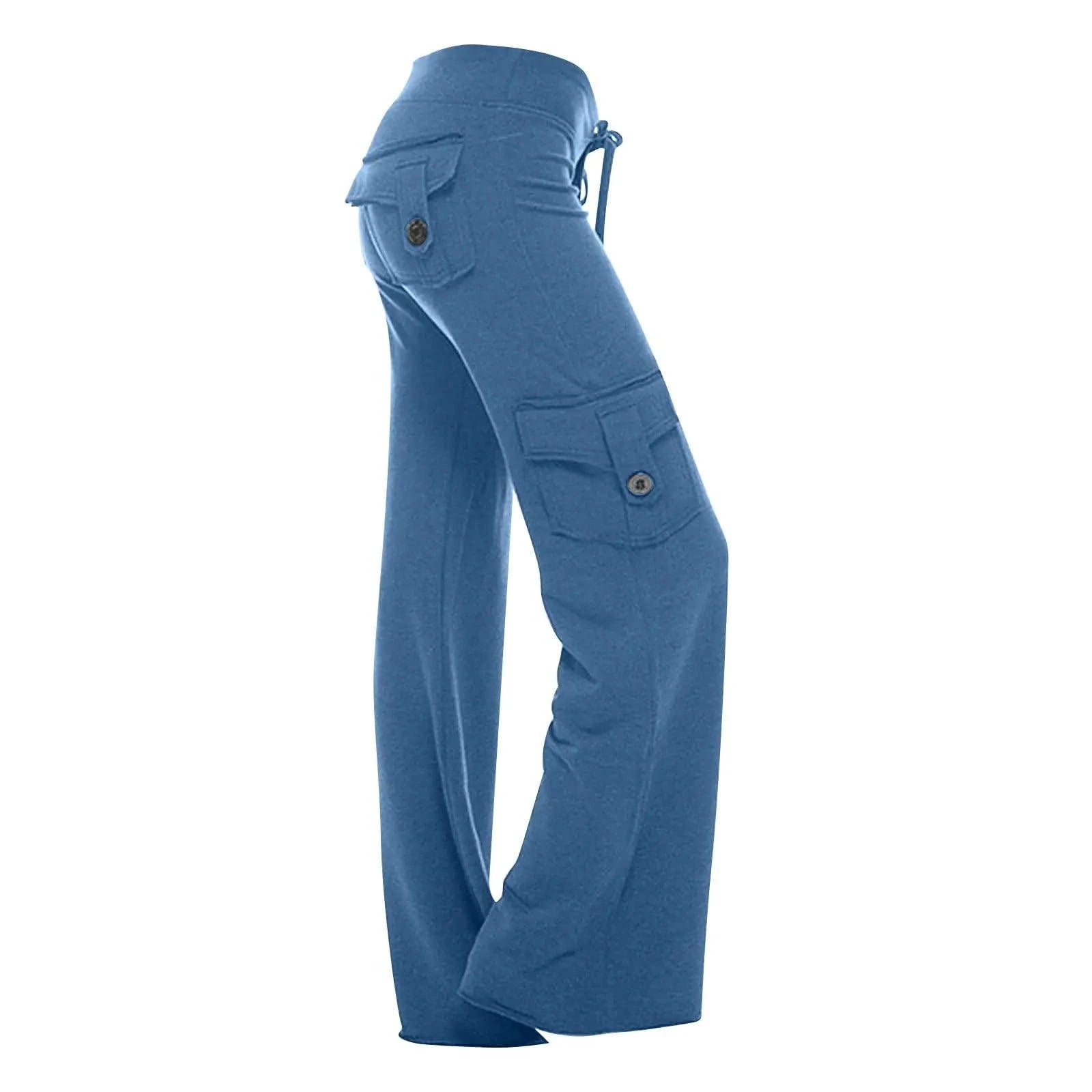 Mandotos Royal Blue women’s anatomy scrub cargo pants with stretchy, loose fit, flare bell bottom, straight leg, elastic waist, fall summer style.