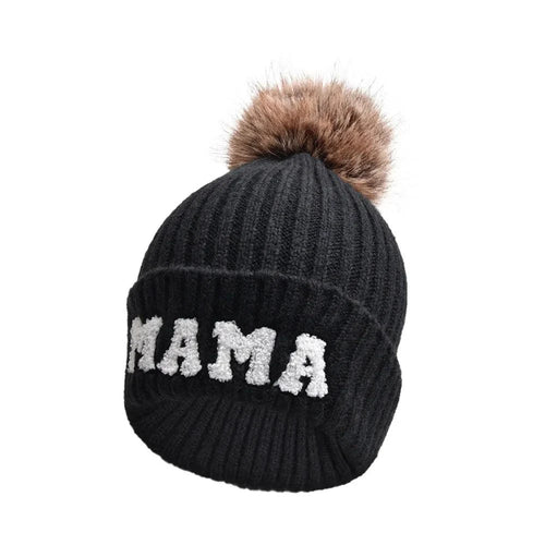 Set of three MANDOTOS parent-child matching beanie hats for mama, papa, and baby, perfect for winter warmth and family photos.